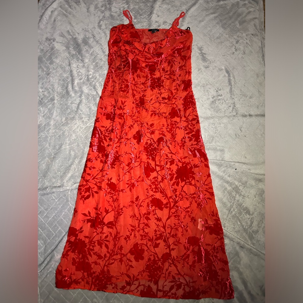 Xl Red Sheer floral print maxi dress final sale